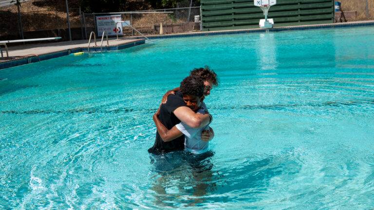Celebrating a baptism in the pool
